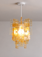 Layered Textured Glass Panel Chandelier, Amber / Round 35 cm