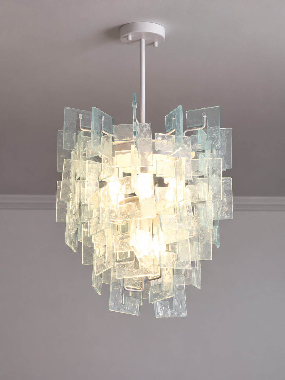 Layered Textured Glass Panel Chandelier, Blue / Round 48 cm