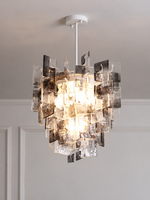 Layered Textured Glass Panel Chandelier, Clear and Smoke Grey / Round 48 cm