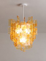 Layered Textured Glass Panel Chandelier, Amber / Round 48 cm