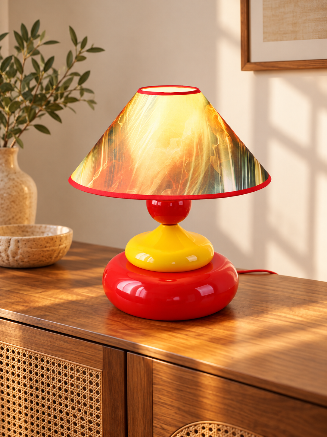 Colorful Printed Shade Table Lamp, Aurora / Red and Yellow
