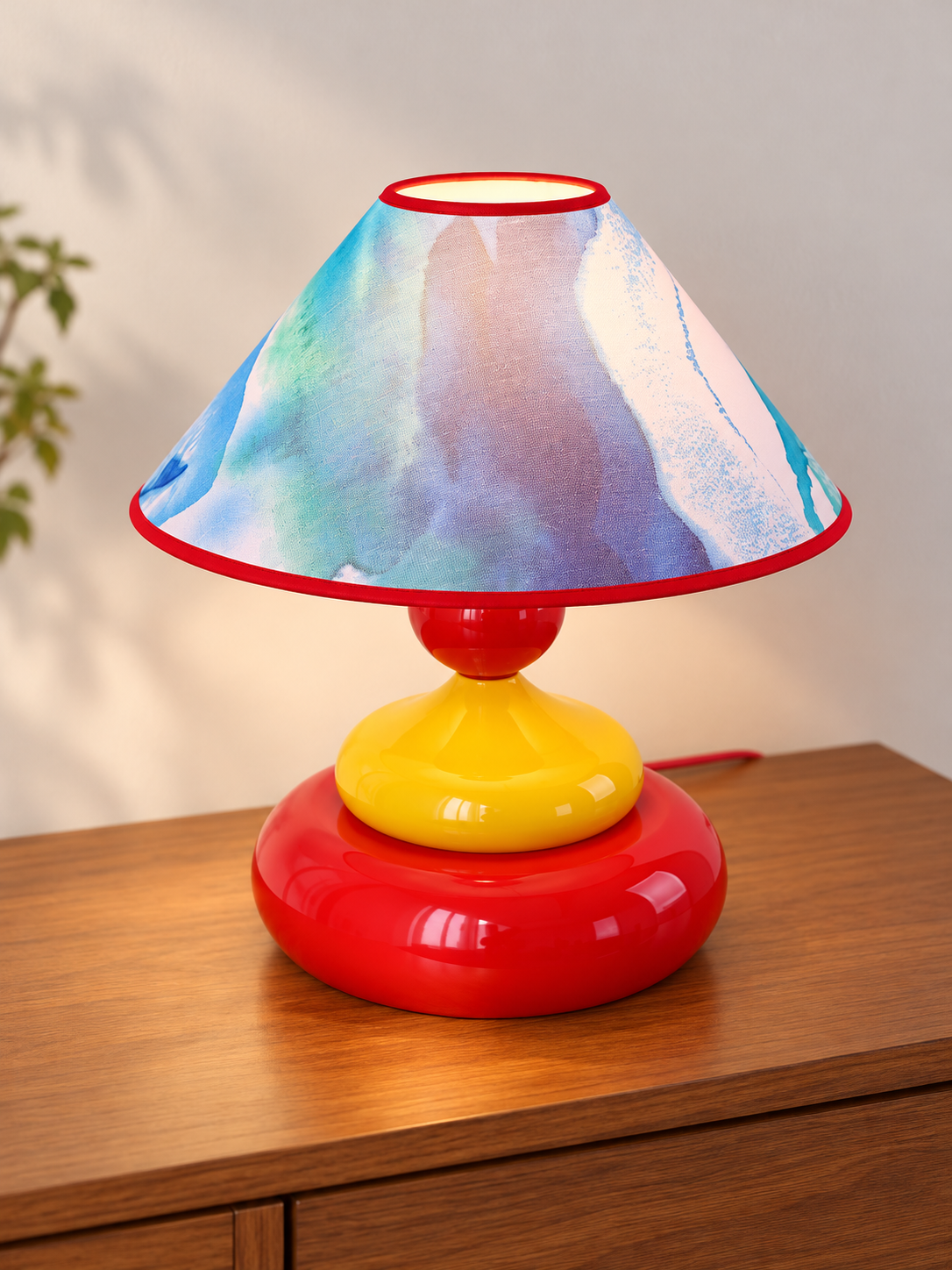 Colorful Printed Shade Table Lamp, Ocean / Red and Yellow
