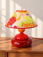 Colorful Printed Shade Table Lamp, Graffiti / Cherry and Pomegranate Red