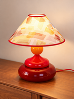Colorful Printed Shade Table Lamp, Geometric / Cherry and Pomegranate Red
