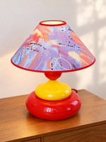 Colorful Printed Shade Table Lamp, Purple Leaves / Red and Yellow