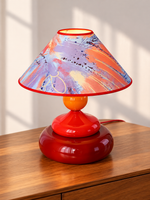 Colorful Printed Shade Table Lamp, Purple Leaves / Cherry and Pomegranate Red