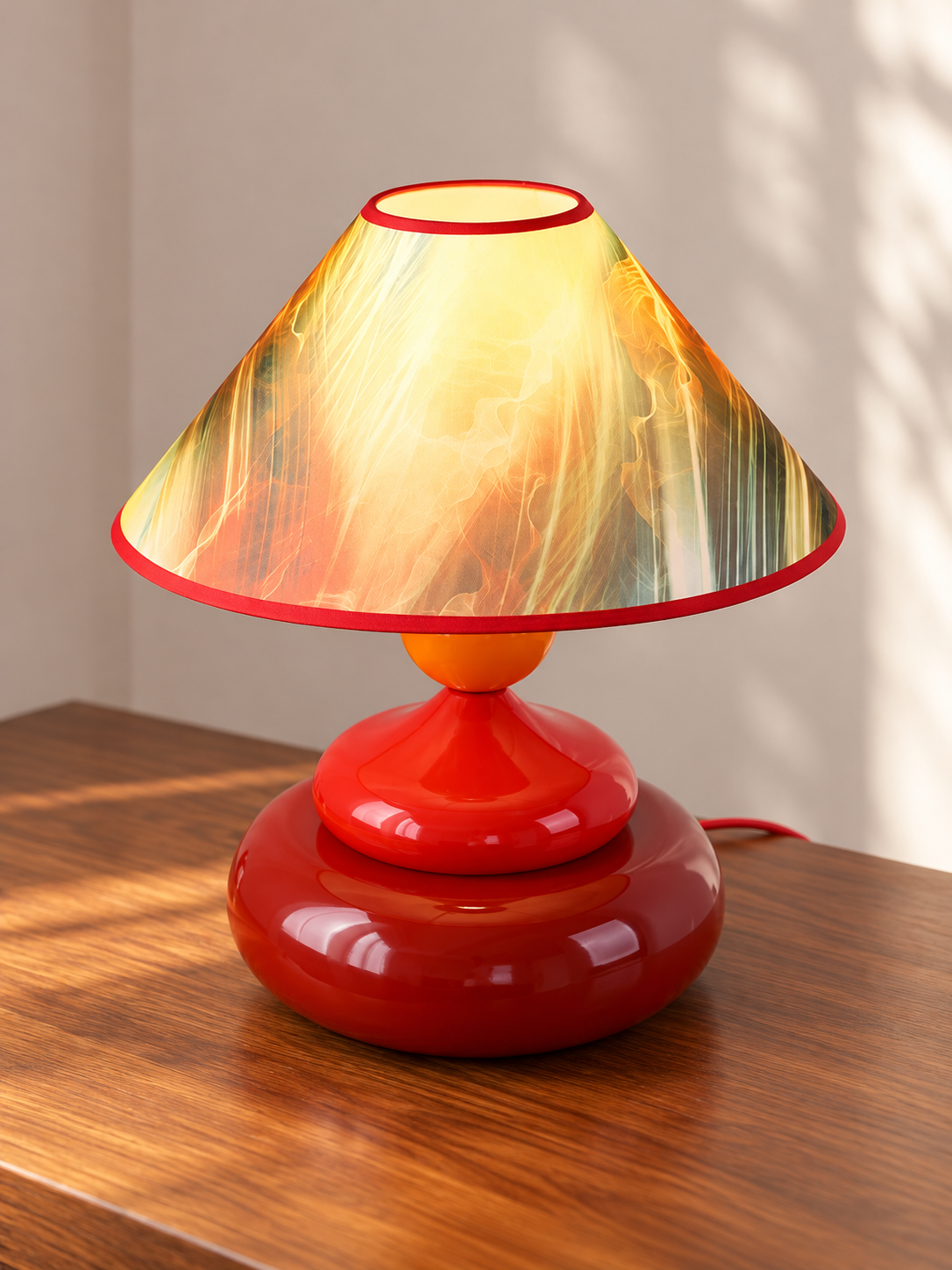 Colorful Printed Shade Table Lamp, Aurora / Cherry and Pomegranate Red