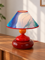 Colorful Printed Shade Table Lamp, Ocean / Cherry and Pomegranate Red