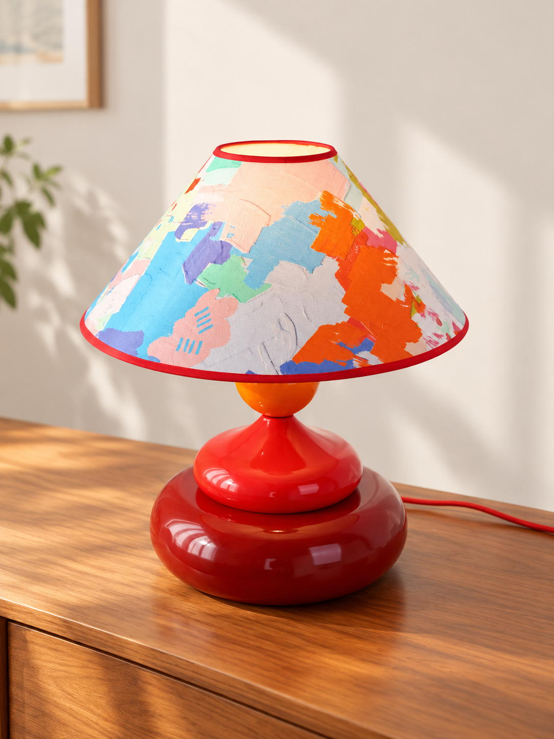 Colorful Printed Shade Table Lamp, Playful / Cherry and Pomegranate Red