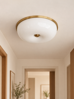Rimmed Glass Bowl Flush Ceiling Light, Copper Tone and White