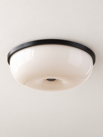 Rimmed Glass Bowl Flush Ceiling Light, Black and White