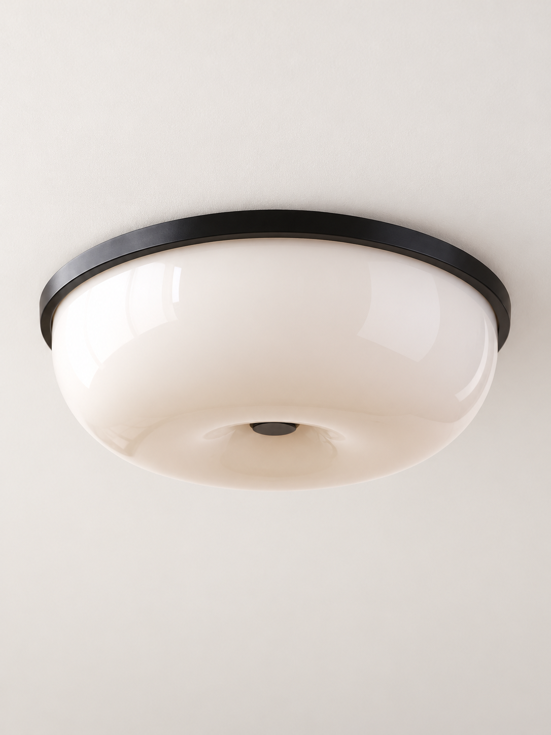 Rimmed Glass Bowl Flush Ceiling Light, Black and White