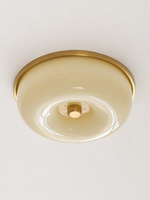 Rimmed Glass Bowl Flush Ceiling Light, Copper Tone and Cream Yellow