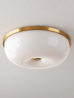 Rimmed Glass Bowl Flush Ceiling Light, Copper Tone and White detail