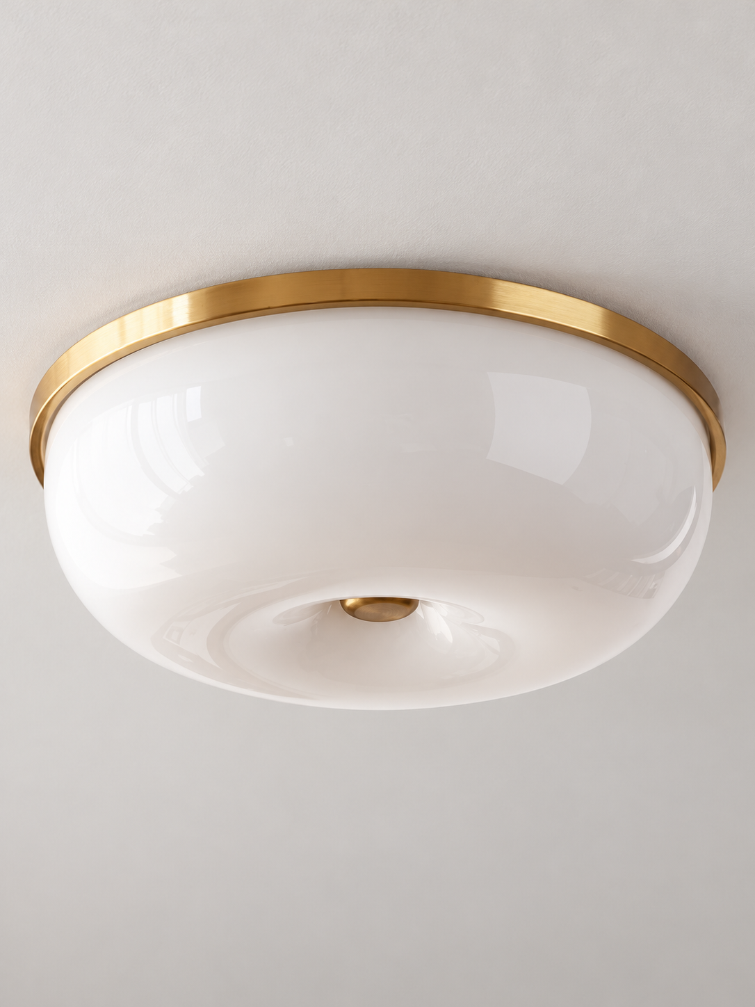 Rimmed Glass Bowl Flush Ceiling Light, Copper Tone and White detail