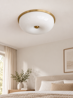 Rimmed Glass Bowl Flush Ceiling Light, Copper Tone and White room view