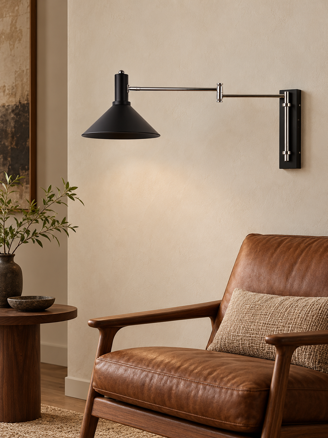 Swing-arm cone wall light, configuration 1, lifestyle hero