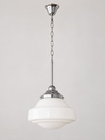 White bell glass chain pendant — chrome small off