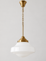 White bell glass chain pendant — copper large off