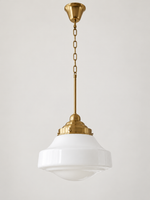 White bell glass chain pendant — copper small off