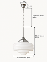 Stepped opal glass chain pendant — chrome dimensions