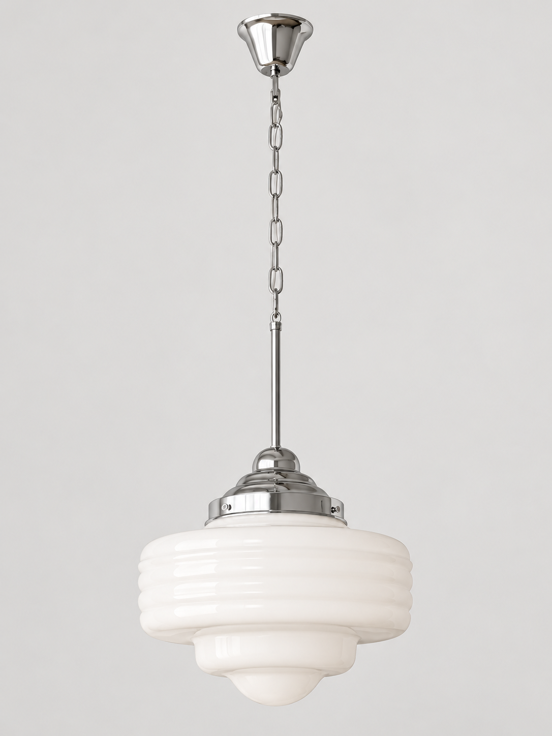 Stepped opal glass chain pendant — chrome full