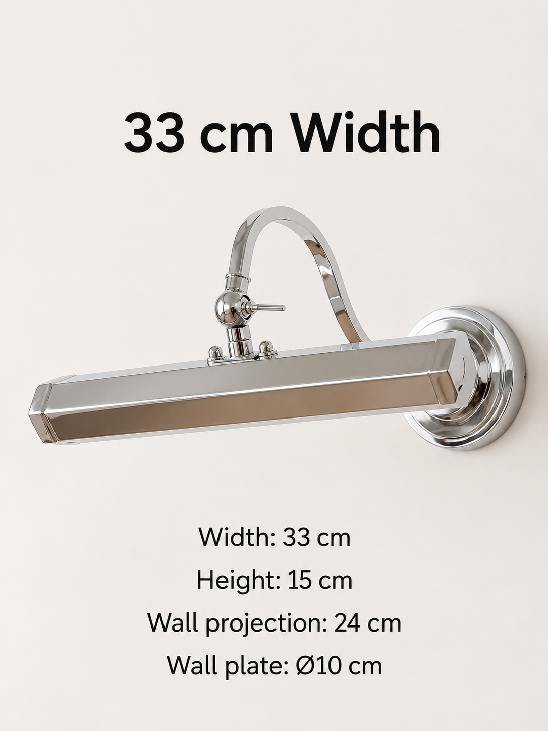 33 cm picture light: height15cm, projection24cm, backplate10cm