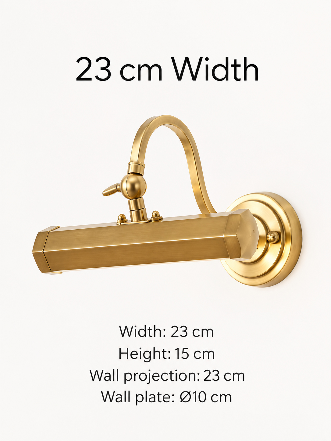23 cm picture light: height15cm, projection23cm, backplate10cm