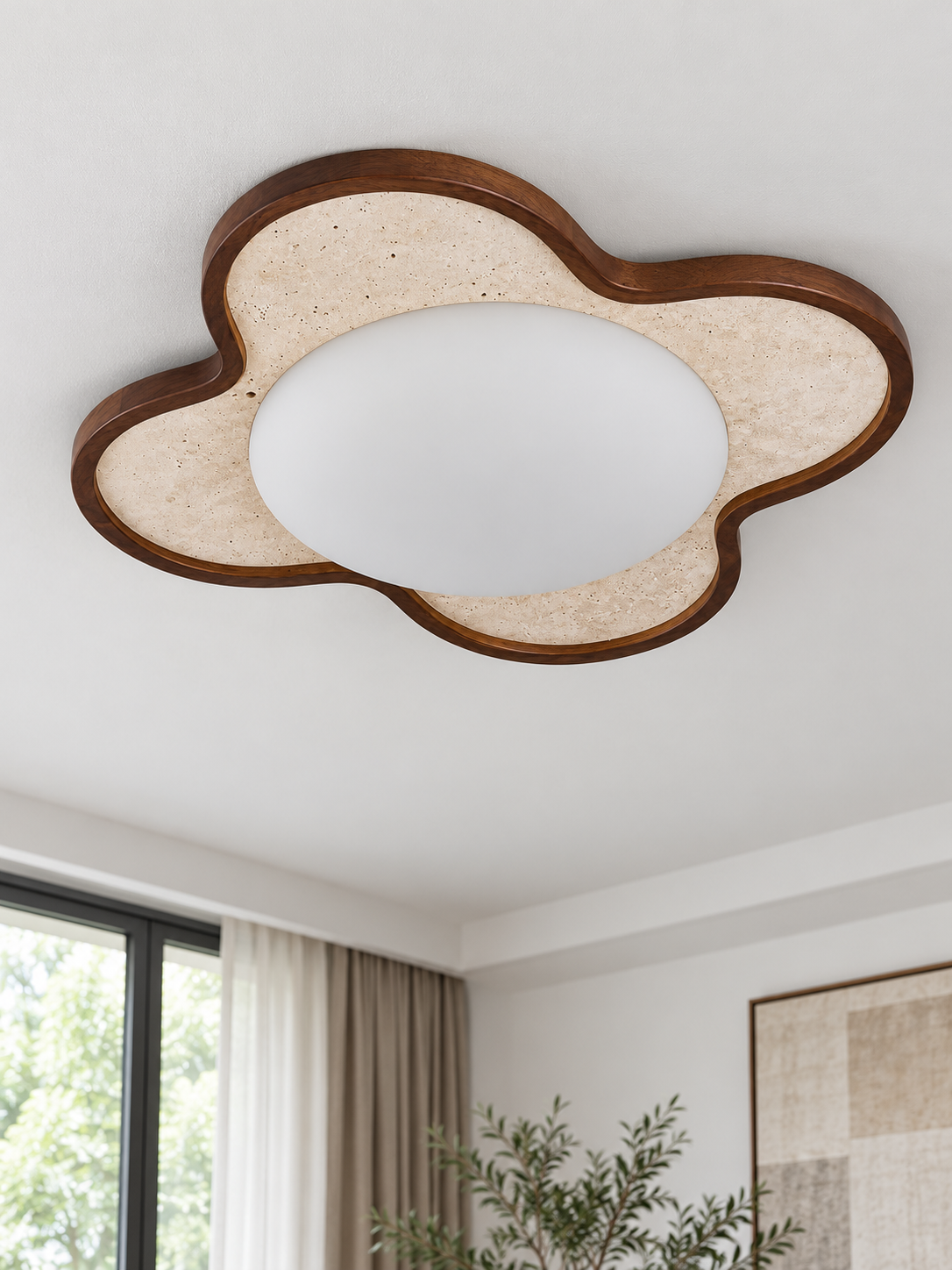 Clover Travertine and Wood LED Ceiling Light — product view