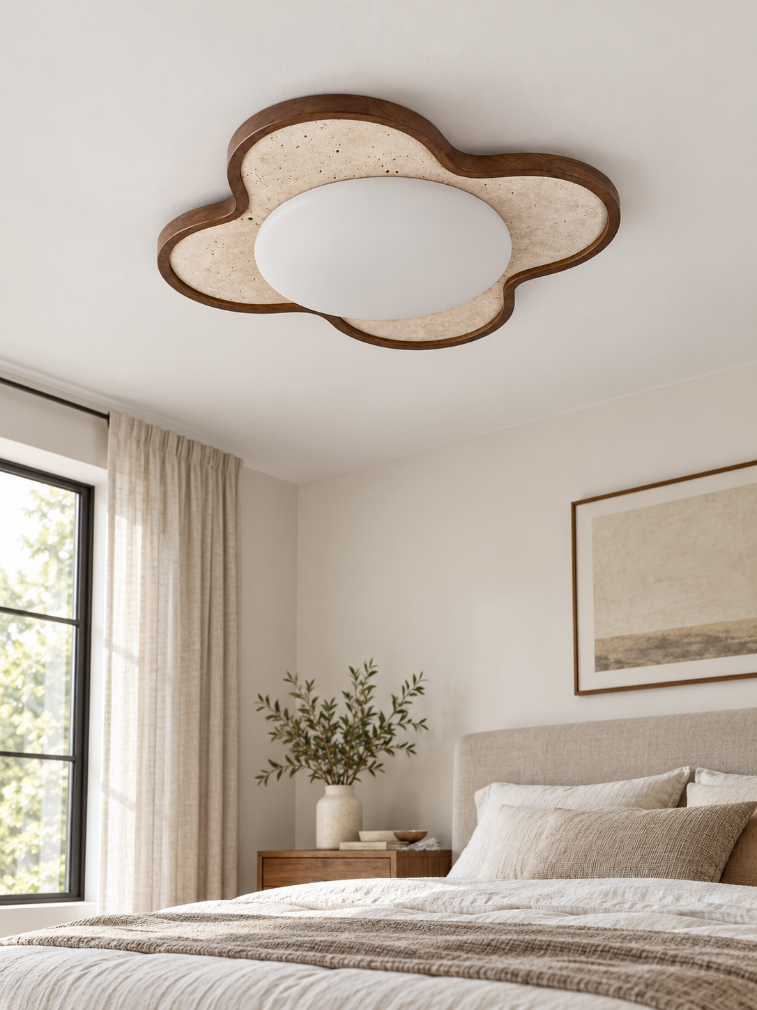 Clover Travertine and Wood LED Ceiling Light — product view