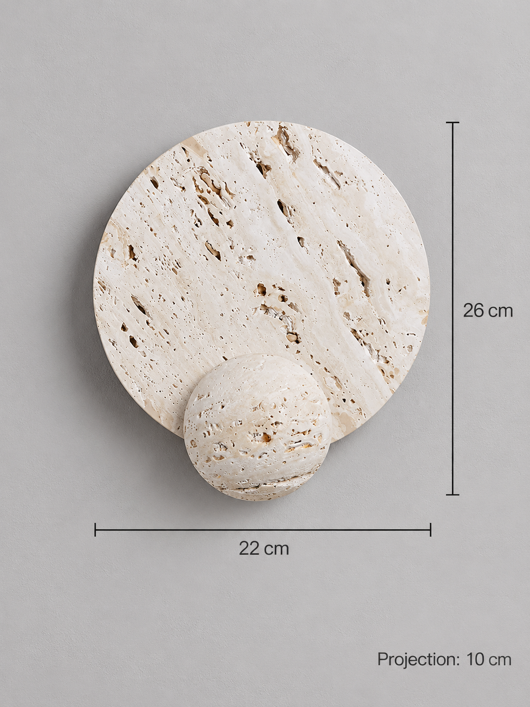 White Travertine Disc and Sphere Wall Light — 03_dimensions
