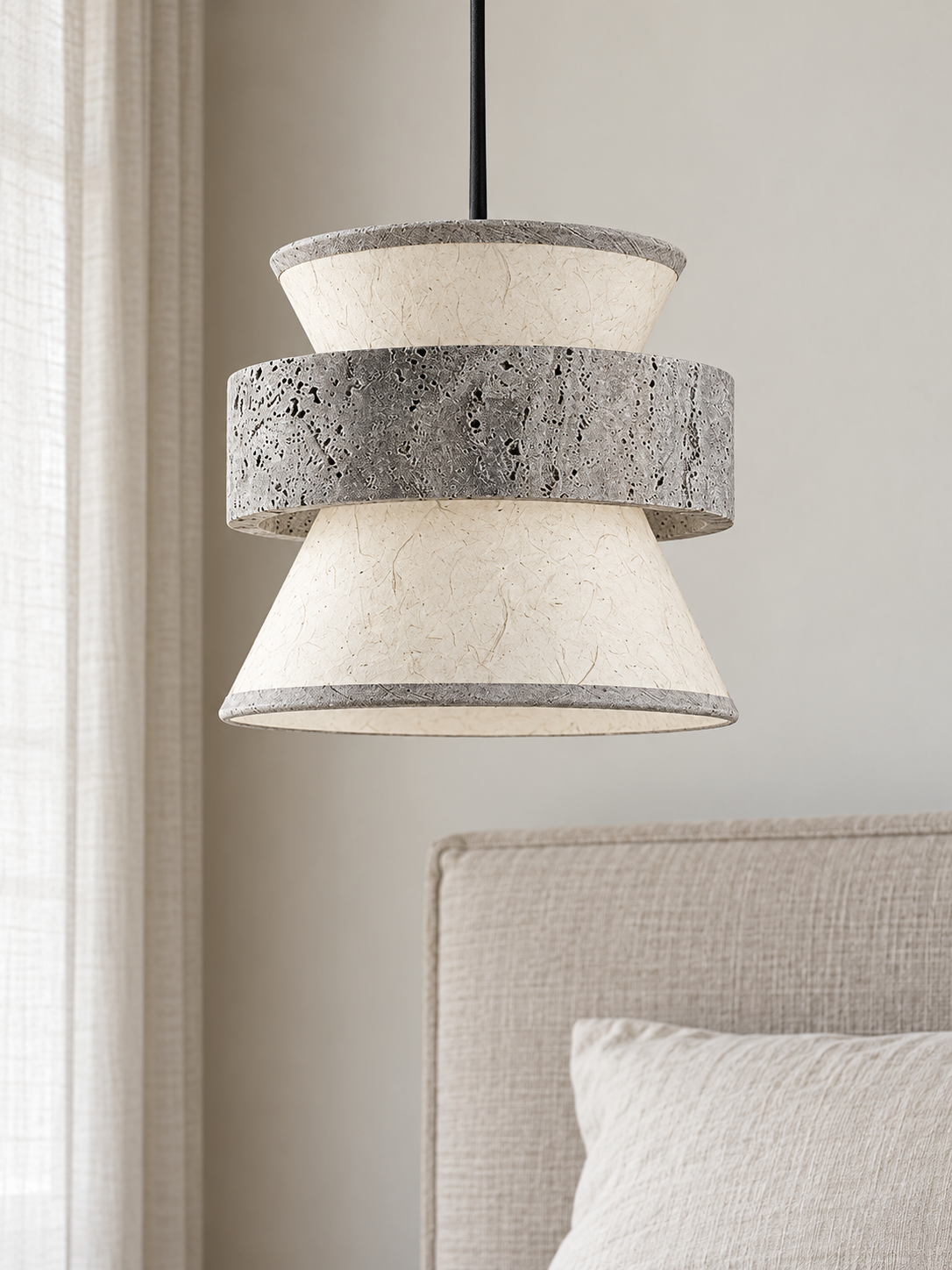 Silver Travertine and Rice Paper Pendant — product view