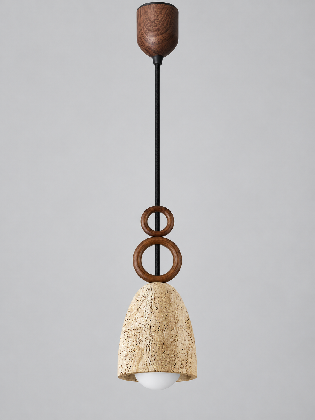 Travertine Bell Pendant with Twin Wood Rings — 04_adjustable_rechargeable