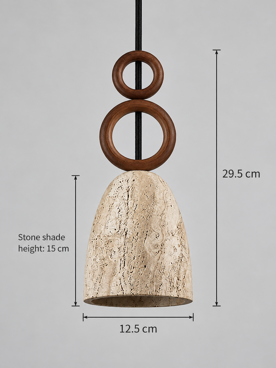 Travertine Bell Pendant with Twin Wood Rings — 05_dimensions