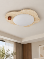 Organic Travertine LED Ceiling Light with Wood Sphere — product view