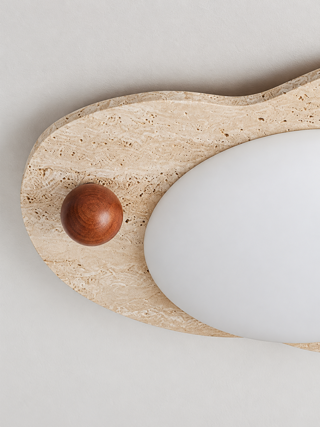 Organic Travertine LED Ceiling Light with Wood Sphere — product view