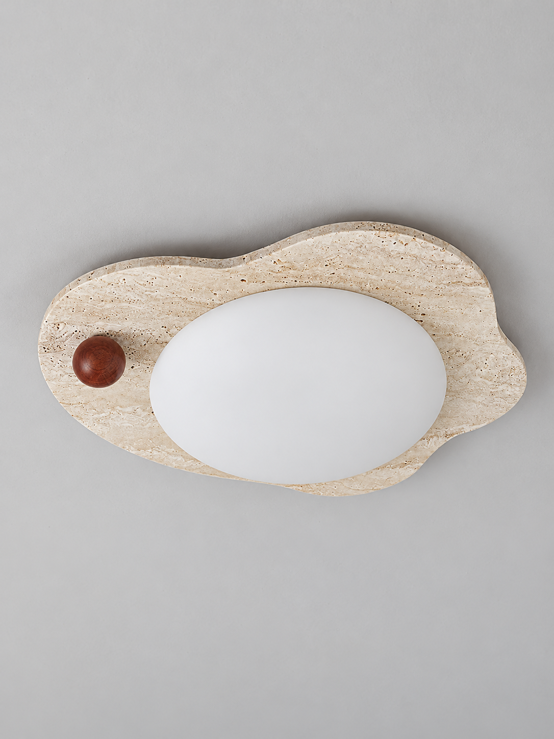 Organic Travertine LED Ceiling Light with Wood Sphere — product view