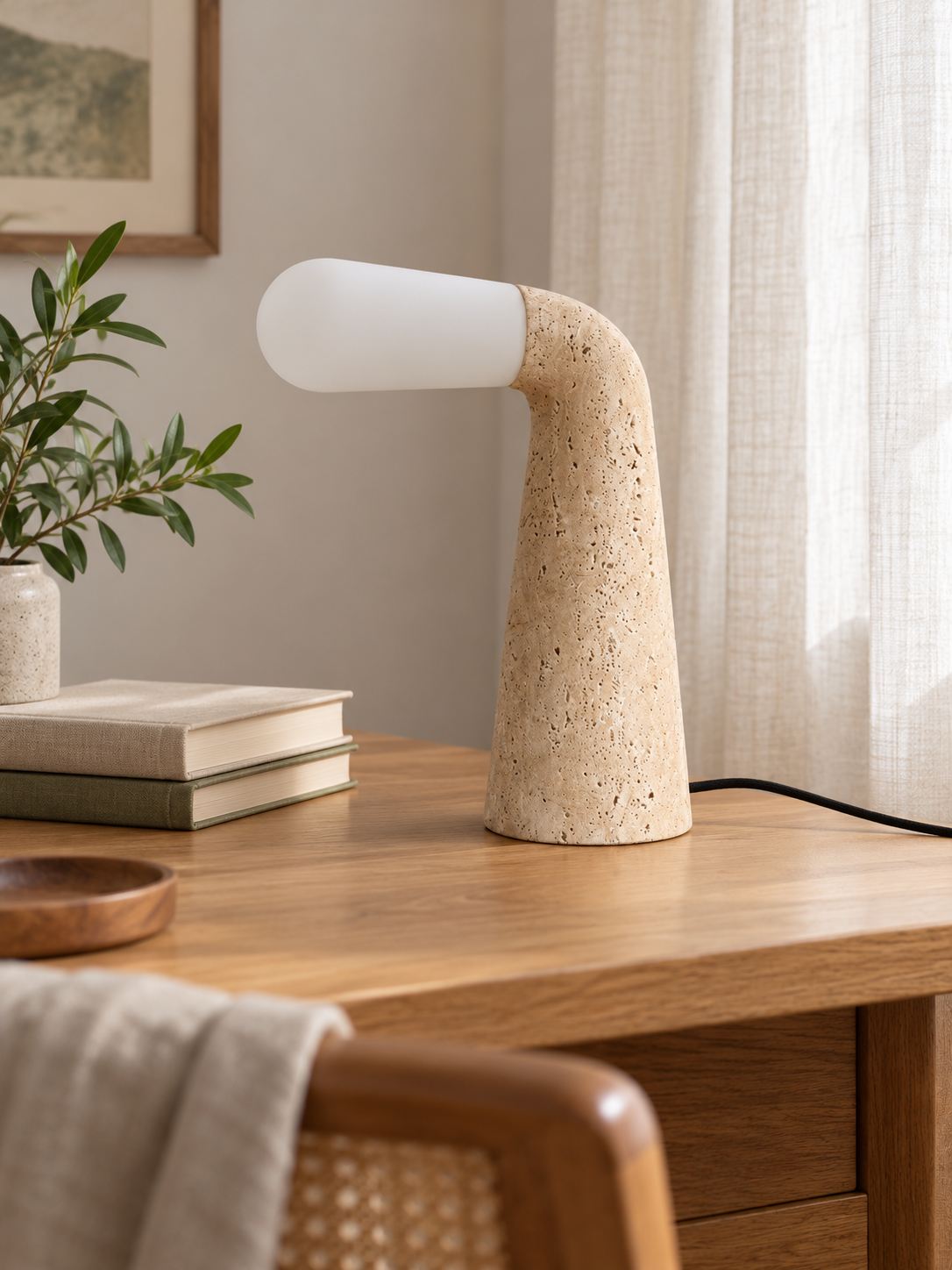 Curved Travertine and Glass Table Lamp — 04_desk