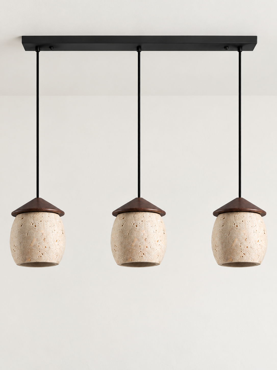 Travertine Acorn Pendant with Wood Cap — 02_three_head