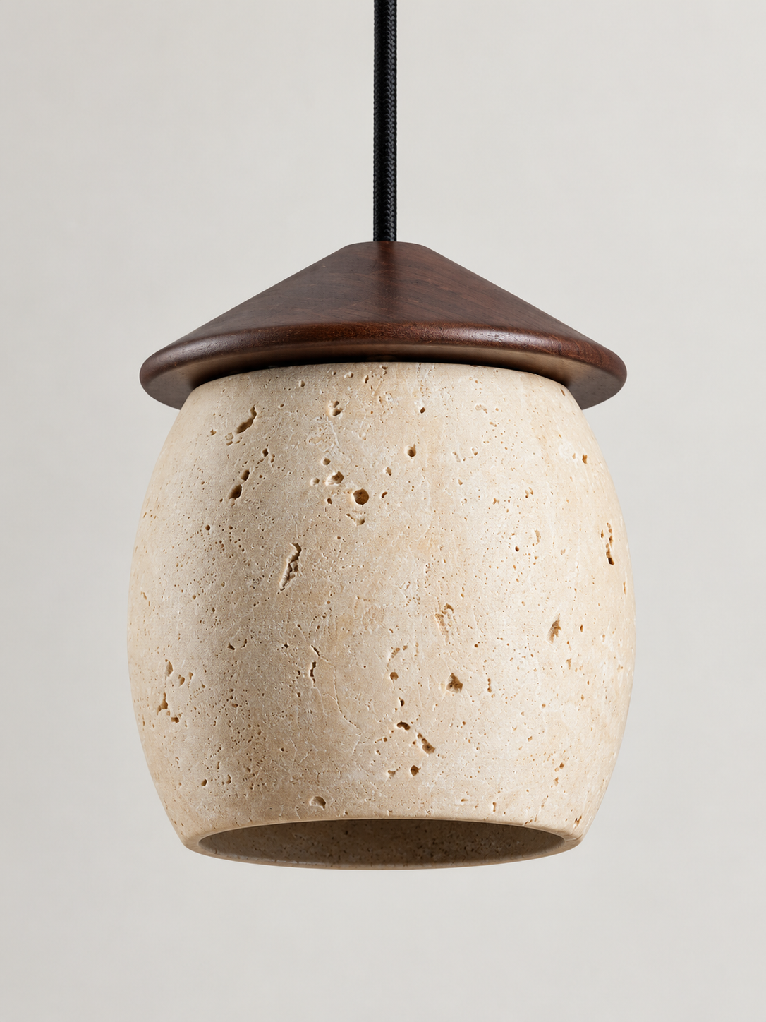 Travertine Acorn Pendant with Wood Cap — 04_detail