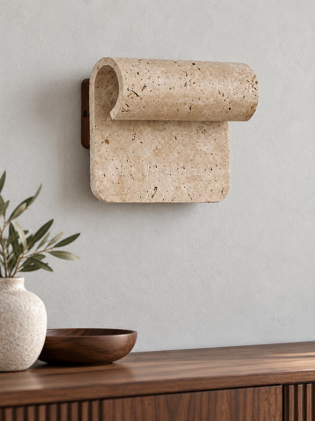 Rolled Travertine and Wood Wall Light — 01_hero