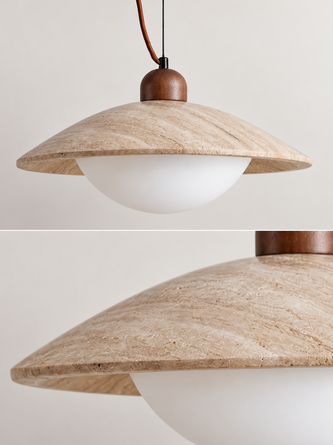 Travertine shade and edge detail composite — unlit — 60039-P40