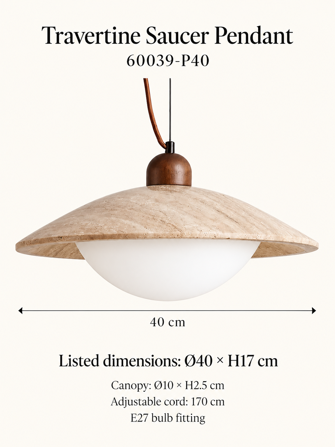 English supplier-listed dimensions — unlit pendant — 60039-P40