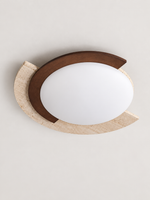 62 cm travertine and solid-wood arc ceiling light, switched off