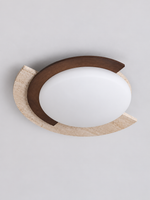 48 × 45 cm travertine and solid-wood arc ceiling light, switched off