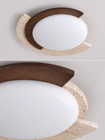 Travertine, solid-wood and white molded-plastic diffuser detail, switched off