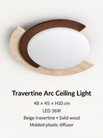 Small travertine arc ceiling light: 48 × 45 × H10 cm, LED 36W