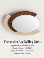 Large travertine arc ceiling light: listed diameter62 cm, height10 cm, LED52W