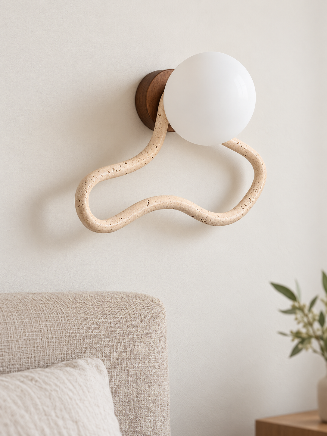 Travertine Loop Glass Globe Wall Sconce 60682, unlit – image 3