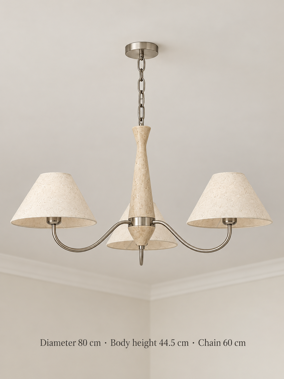 Travertine and Rice Paper Shade Chandelier — product view
